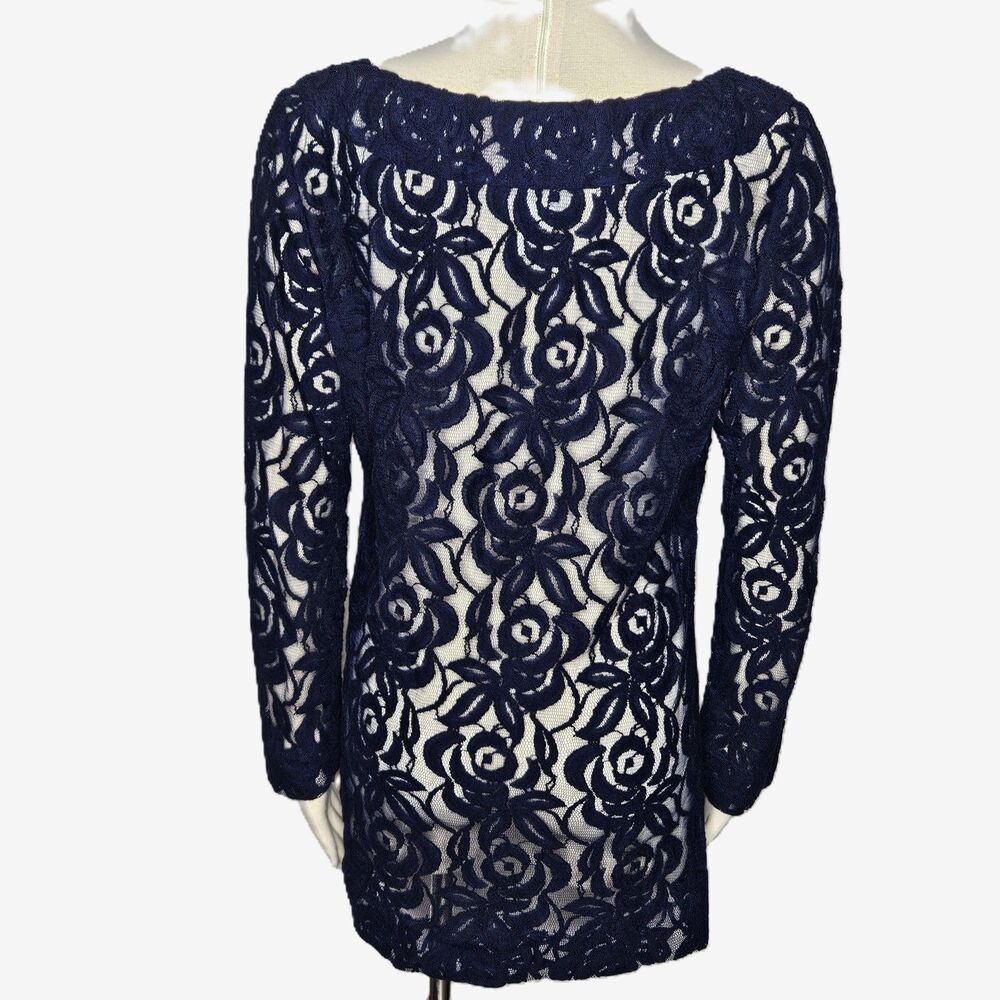 Soft Surroundings Womens Navy Blue Floral Lace Tunic Top Long Sleeve Medium - Picture 4 of 6